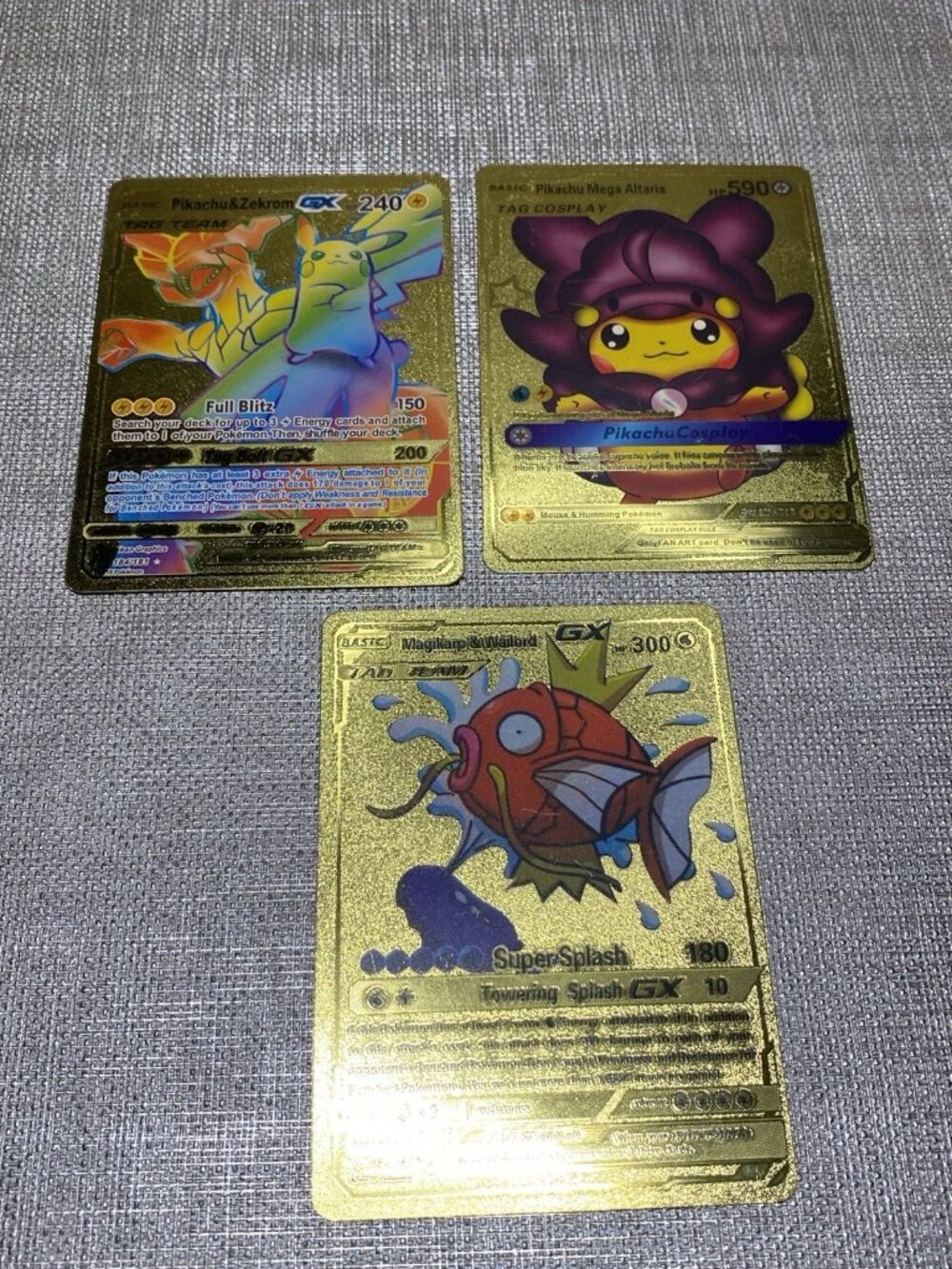 Custom Gold Pokemon Cards Lot Pikachu Zekrom Magikarp Wailord GX Metal Style